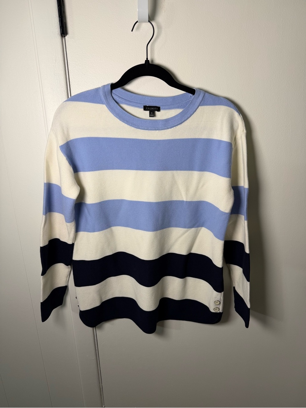 Talbots Striped Knit Sweater | Women’s M | Cream Light Blue Navy